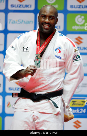 Budapest, Hungary. 2nd Sep, 2017. Teddy Riner (FRA), September 2, 2017 - Judo : SUZUKI World Judo Championships Budapest 2017 Men's  100kg Medal Ceremony at Budapest Sport Arena in Budapest, Hungary. Credit: Yusuke Nakanishi/AFLO SPORT/Alamy Live News Stock Photo