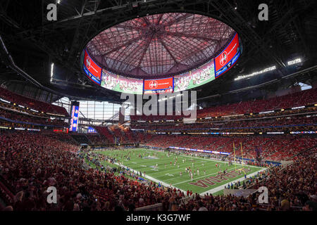 Atlanta, Florida, USA. 2nd Sep, 2017. MONICA HERNDON  Times.Florida State  Seminoles wide receiver Bryan LaCivita (83) leaves the field after losing  the game between the Florida State Seminoles and the Alabama