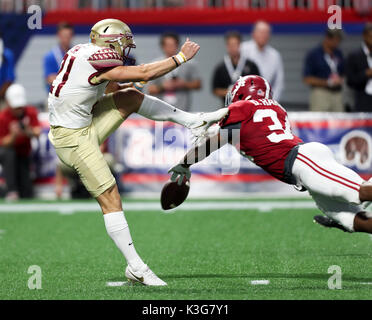 Atlanta, Florida, USA. 2nd Sep, 2017. MONICA HERNDON  Times.Florida State  Seminoles wide receiver Bryan LaCivita (83) leaves the field after losing  the game between the Florida State Seminoles and the Alabama