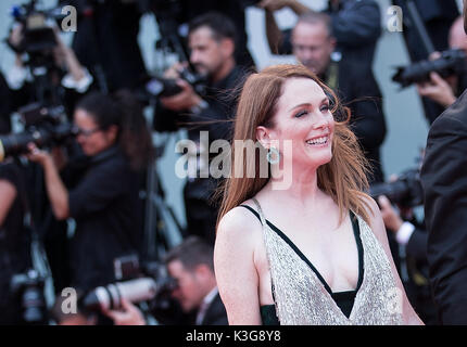 Venice, Italy. 2nd Sep, 2017. Actress Julianne Moore attends the premiere of the movie 'Suburbicon' in competition at the 74th Venice Film Festival in Venice, Italy, Sept. 2, 2017. Credit: Jin Yu/Xinhua/Alamy Live News Stock Photo