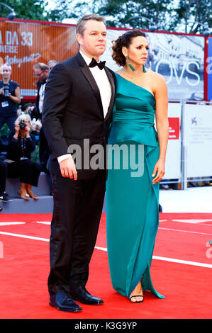 Venice, Italy. 02nd Sep, 2017. Matt Damon and wife Luciana Barroso attending the 'Suburbicon' premiere at the 74th Venice International Film Festival at the Palazzo del Cinema on September 02, 2017 in Venice, Italy Credit: Geisler-Fotopress/Alamy Live News Stock Photo