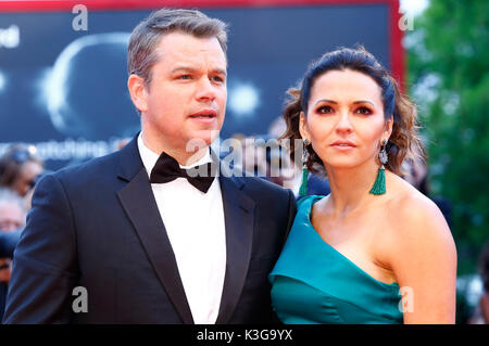 Venice, Italy. 02nd Sep, 2017. Matt Damon and wife Luciana Barroso attending the 'Suburbicon' premiere at the 74th Venice International Film Festival at the Palazzo del Cinema on September 02, 2017 in Venice, Italy Credit: Geisler-Fotopress/Alamy Live News Stock Photo