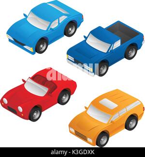 Isometric Sedan, Sports Car, SUV and Pickup Truck Vector Pack Stock Vector