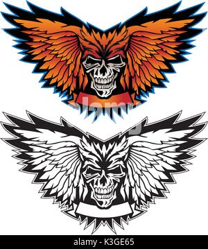 Skull wing logo graphic illustration in both full color and black and white Stock Vector