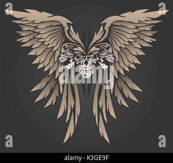 Three Skulls with Wings Illustration Stock Vector