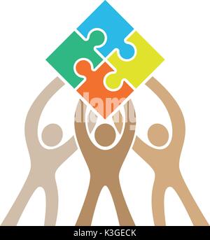 Teamwork Diversity Puzzle Logo Stock Vector