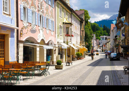 Garmisch-Partenkirchen, Ludwigstrasse at the district Partenkirchen, historical houses Stock Photo