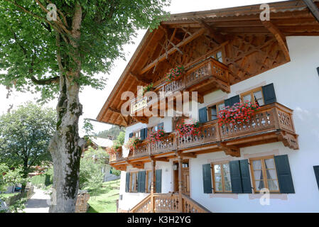 Bavarian house, balcony, floral decoration, Stock Photo