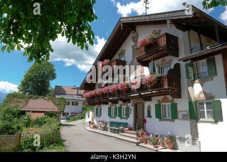 Bavarian house, balcony, floral decoration, Stock Photo