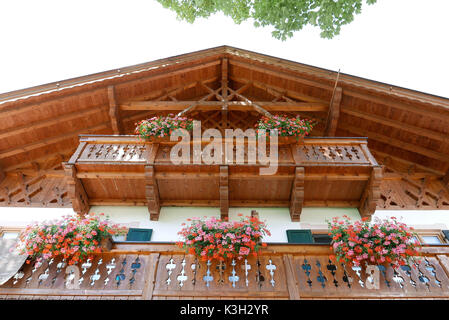 Bavarian house, balcony, floral decoration, gable, Stock Photo