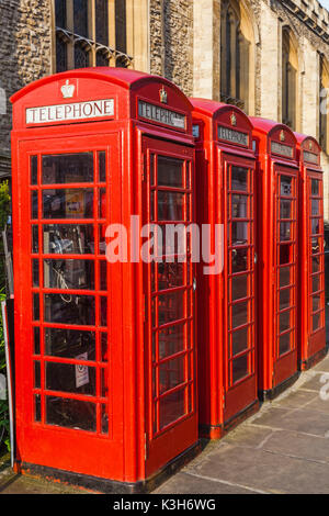 England, Cambridgeshire, Cambridge, Traditional Red Telephone Boxes Stock Photo