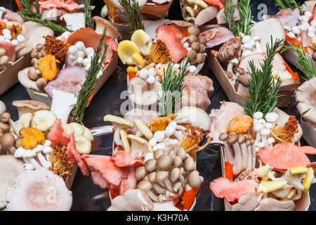 England, London, Southwark, Borough Market, Display of Exotic Mushrooms Stock Photo