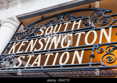 England, London, Knightsbridge, South Kensington Station Entrance Sign Stock Photo
