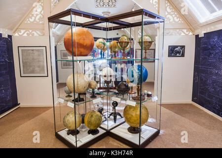 England, Cambridgeshire, Cambridge, Whipple Museum of the History of Science, Display of Historical Globes Stock Photo