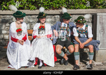 Germany, Bavaria, Garmisch-Partenkirchen, Bavarian Festival, Couples in Traditional Costume Stock Photo