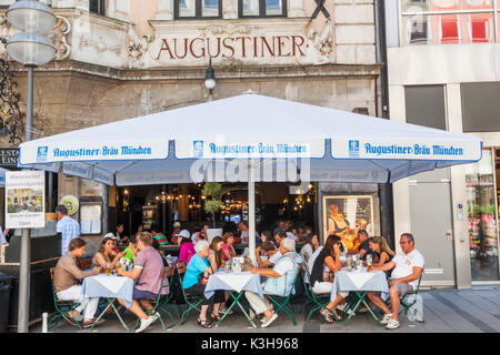 Germany, Bavaria, Munich, Neuhauser strasse Shopping Street, Augustiner Brewery Restaurant and Beer Hall Stock Photo