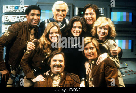 BATTLESTAR GALACTICA  HERB JEFFERSON JR, LORNE GREENE, RICHARD HATCH [middle row] ANNE LOCKHART, MAREN JENSEN, LAURETTE SPANG [bottom row] TONY SWARTZ, DIRK BENEDICT Stock Photo