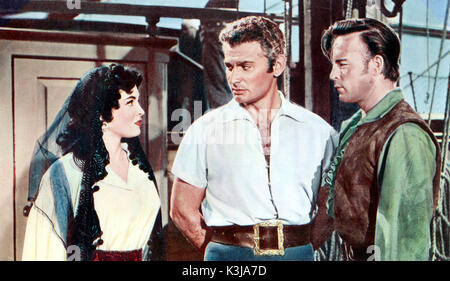 YANKEE BUCCANEER from left - SUZAN BALL, JEFF CHANDLER, SCOTT BRADY YANKEE BUCCANEER Stock Photo