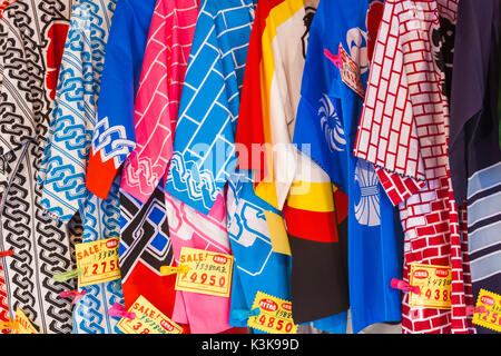 Japan, Hoshu, Tokyo, Asakusa, Nakamise Shopping Street, Souvenir Shop Display of Yukata Clothing Stock Photo