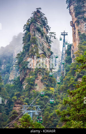 China, Hunan Province, Zhangjiajie City, Zhangjiajie Scenic Park, Wulingyuan, Huangshi Cable car Stock Photo