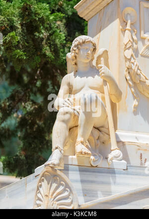 Beautiful statue in Greek Orthodox cemetery in Ermoupolis, Syros Greece Stock Photo