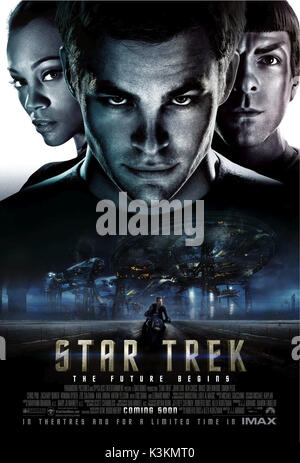 STAR TREK ZOE SALDANA as Uhura, CHRIS PINE as James T Kirk, ZACHARY QUINTO as Spock       Date: 2009 Stock Photo