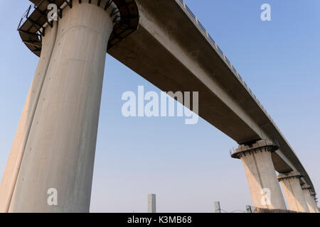 Concrete Road Viaduct Or Bridge Architecture. Bottom View. Stock Photo