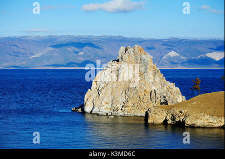 Shamanka Rock on Olkhon island in Baikal lake, Russia. Stock Photo