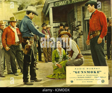 GUNSMOKE [US 1953] AUDIE MURPHY [left], SUSAN CABOT     Date: 1953 Stock Photo