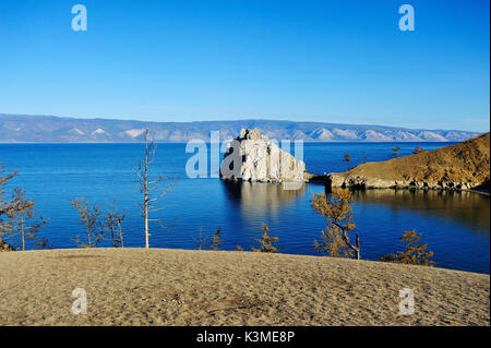 Shamanka Rock on Olkhon island in Baikal lake, Russia. Stock Photo