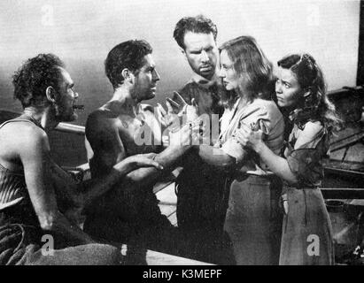 LIFEBOAT [US 1944] Directed by Alfred Hitchcock from left - HENRY HULL, HUME CRONYN, TALLULAH BANKHEAD, JOHN HODIAK, WALTER SLEZAK, TALLULAH BANKHEAD, MARY ANDERSON     Date: 1944 Stock Photo