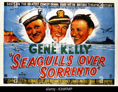 SEAGULLS OVER SORRENTO [BR 1954] aka CREST OF THE WAVE [US Title] [L-R] BERNARD LEE, GENE KELLY, SID JAMES     Date: 1954 Stock Photo