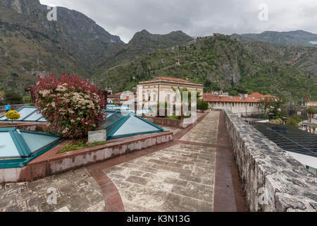 Kotor, view to the fortifications from the walls of the old city. Montenegro Stock Photo