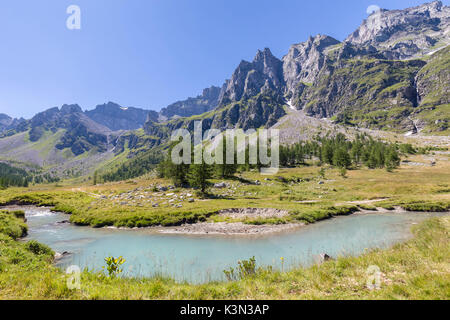 The rio Buscagna at the entrance of Val Buscagna, Alpe Devero, Antigorio valley, Piedmont, Italy. Stock Photo