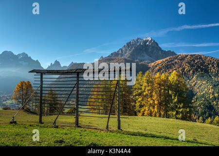 Sesto, Dolomites, South Tyrol, Italy. Autumn in Sesto. Stock Photo