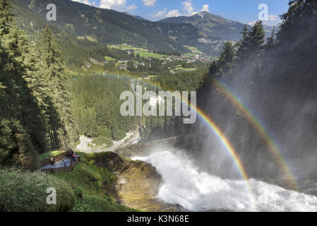 europe, Austria, Salzburg Land, Krimml, Hohe Tauern National Park, rainbow over the Krimml Waterfalls Stock Photo