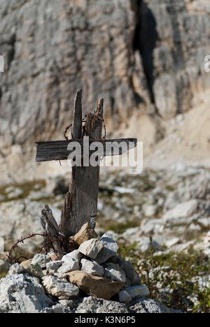 Dolomites, Veneto, Italy. Signs of war on Lagazuoi Stock Photo