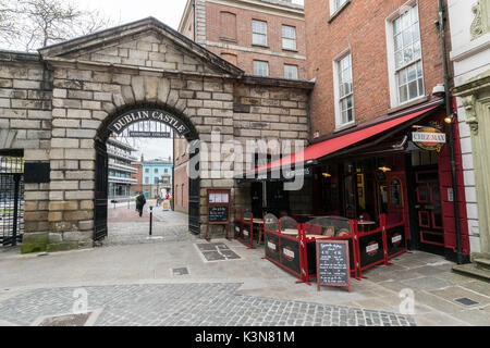 The pedestrian entrance to the Dublin Castle. Dublin, Leinster, Ireland, Europe. Stock Photo