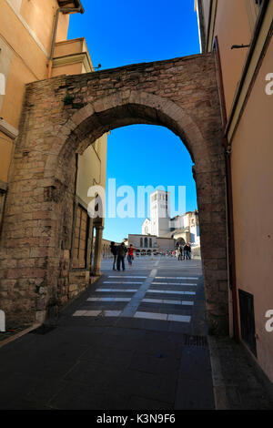 View of St. Francis Basilica, Assisi village, Perugia district, Umbria, Italy Stock Photo