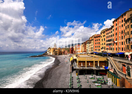 Beach of Camogli village, Genova district, Liguria, Italy Stock Photo