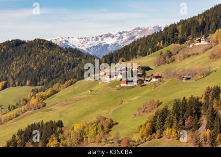 Autumnal landscape. Santa Maddalena, Val di Funes, Bolzano, Trentino Alto Adige - Sudtirol, Italy, Europe. Stock Photo