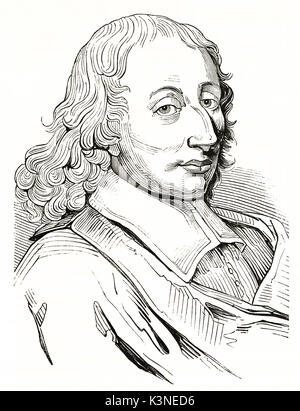Ancient bust minimal outlined portrait of Blaise Pascal (1623-1662) French mathematician physicist and Christian philosopher. By unidentified author published on Magasin Pittoresque Paris 1839 Stock Photo
