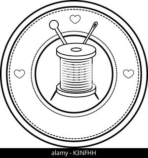 seal stamp with thread spool and needle icon over white background vector illustration Stock Vector