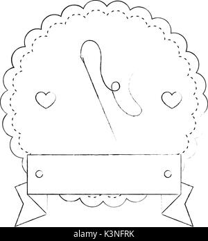 seal stamp with needle and hearts icon over white background vector illustration Stock Vector