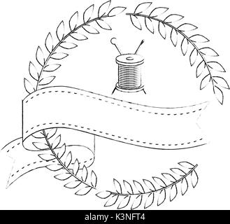 wreath of leaves with thread of spool icon over white background vector illustration Stock Vector