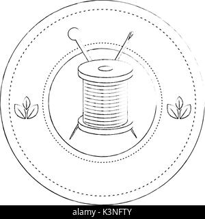 seal stamp with thread spool and needle icon over white background vector illustration Stock Vector