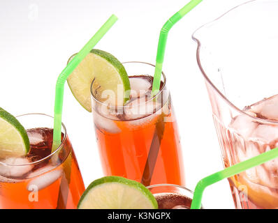 Glasses of iced tea with lemon lime slice Stock Photo
