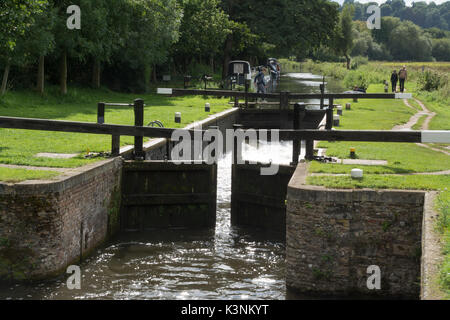 View of Catteshall Lock on the Wey Navigation near Godalming in Surrey, UK Stock Photo