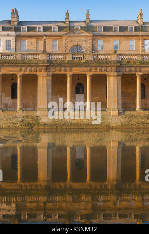 Bath UK city, rear view of the Guildhall Market building in Bath, England, showing the neoclassical colonnade beneath the Grand parade, Somerset, UK. Stock Photo