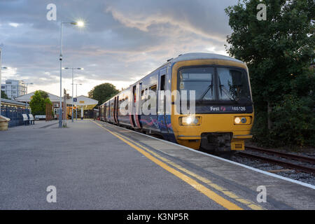 Class 165 DMU train at Basingstoke station in Hampshire, UK Stock Photo